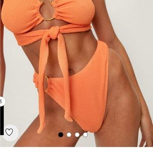 Nasty Gal Crinkle Bikini Bottom Gold Hoop